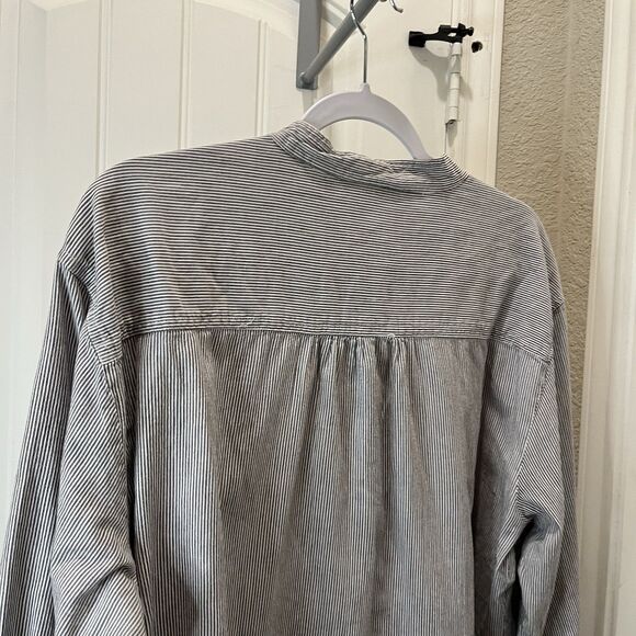 New Direction Black White Striped Henley Long Sleeve Top Womens Size 2X Peasant - Picture 6 of 11